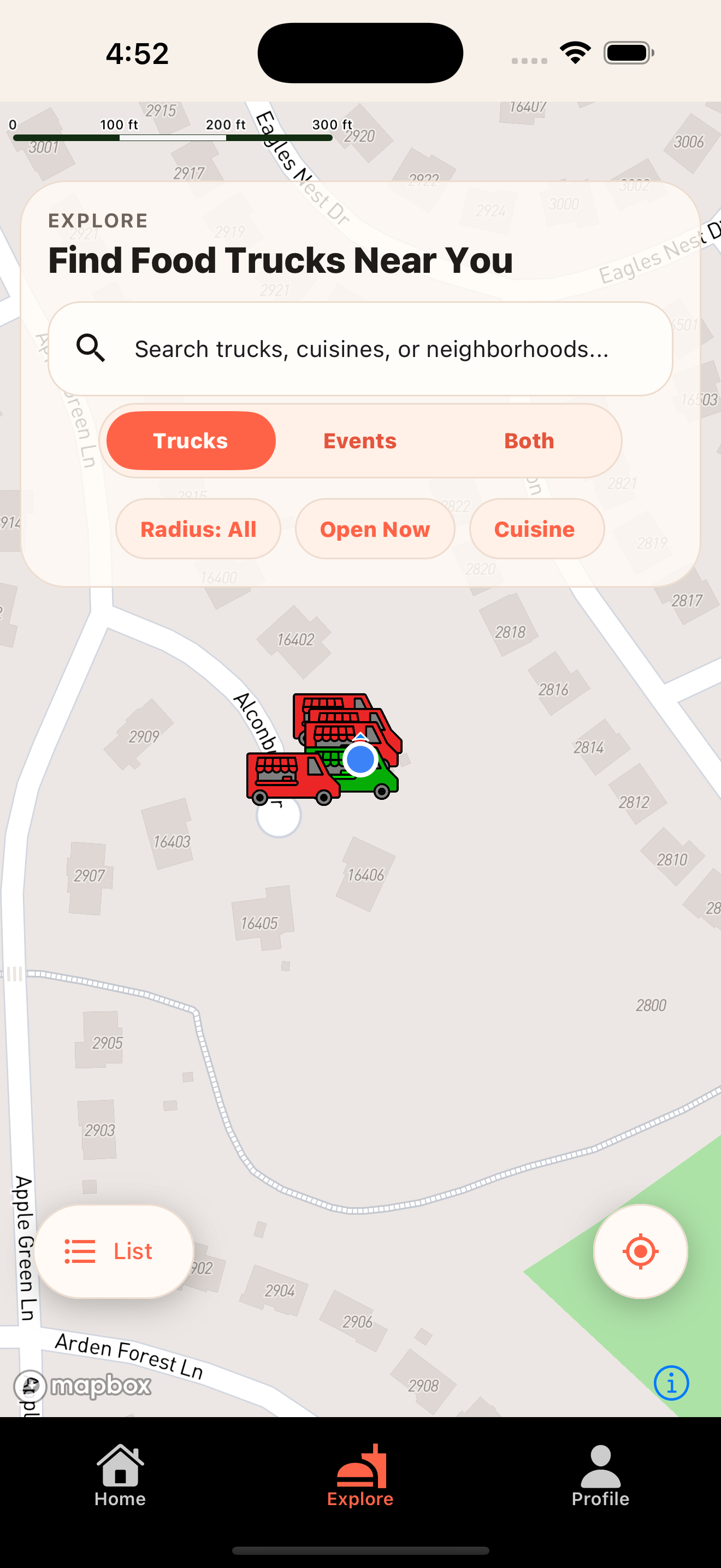 Truck discovery map for organizers