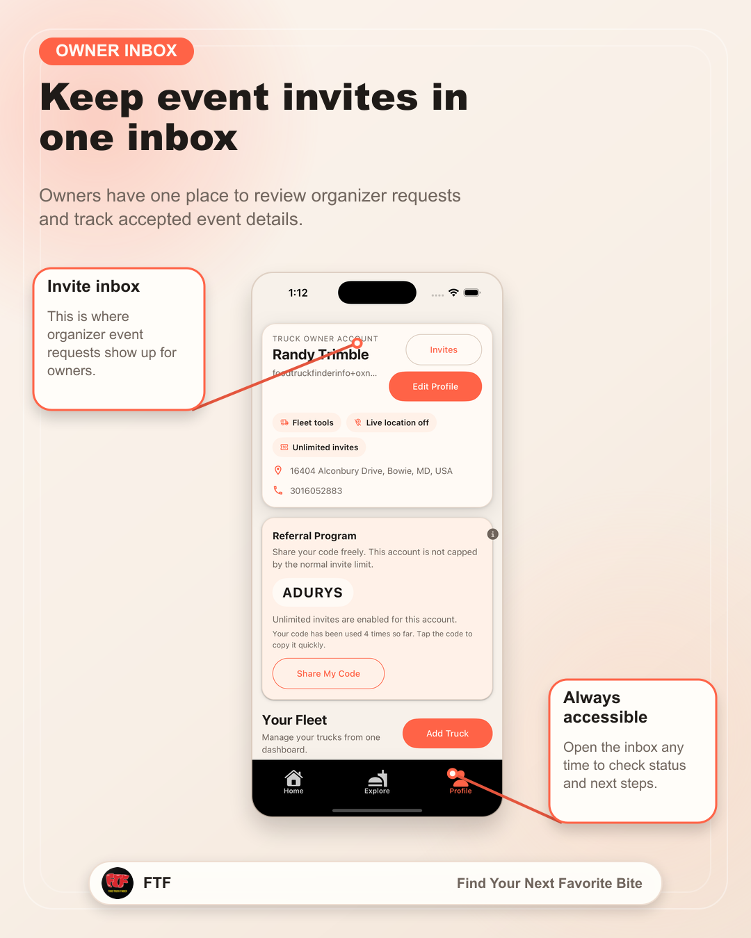 Organizer and invite flow